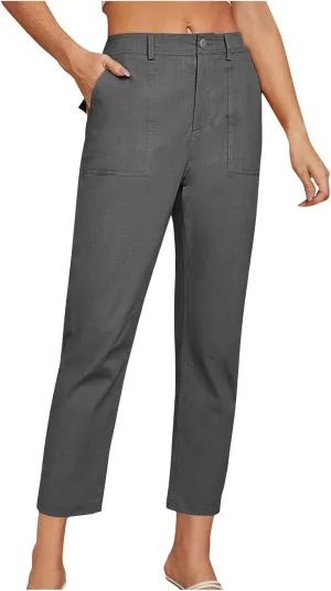 Cropped Dress Pants for Women Business Casual High Waist Ankle Work Pants Straight Leg Capri Trousers with Pockets