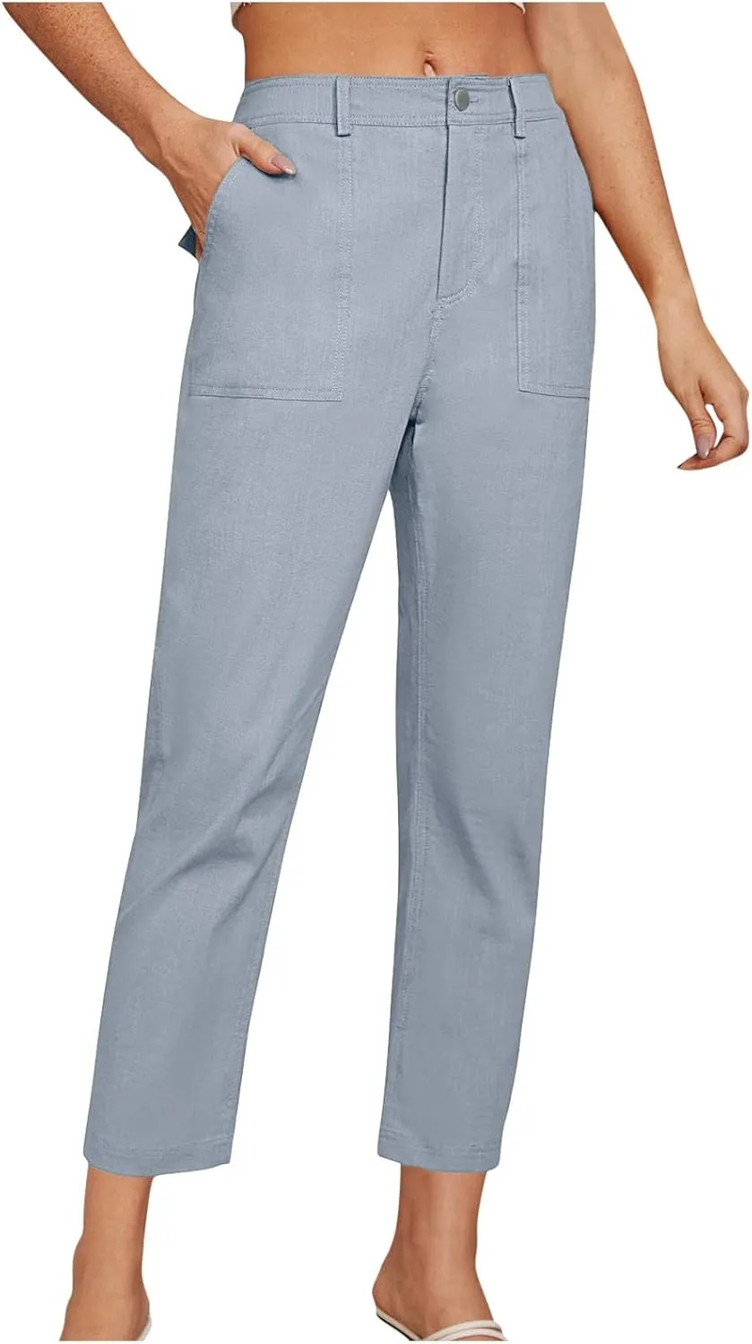 Cropped Dress Pants for Women Business Casual High Waist Ankle Work Pants Straight Leg Capri Trousers with Pockets