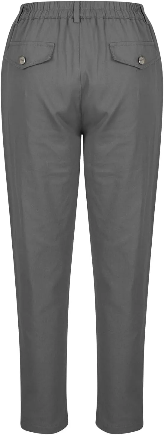 Cropped Dress Pants for Women Business Casual High Waist Ankle Work Pants Straight Leg Capri Trousers with Pockets