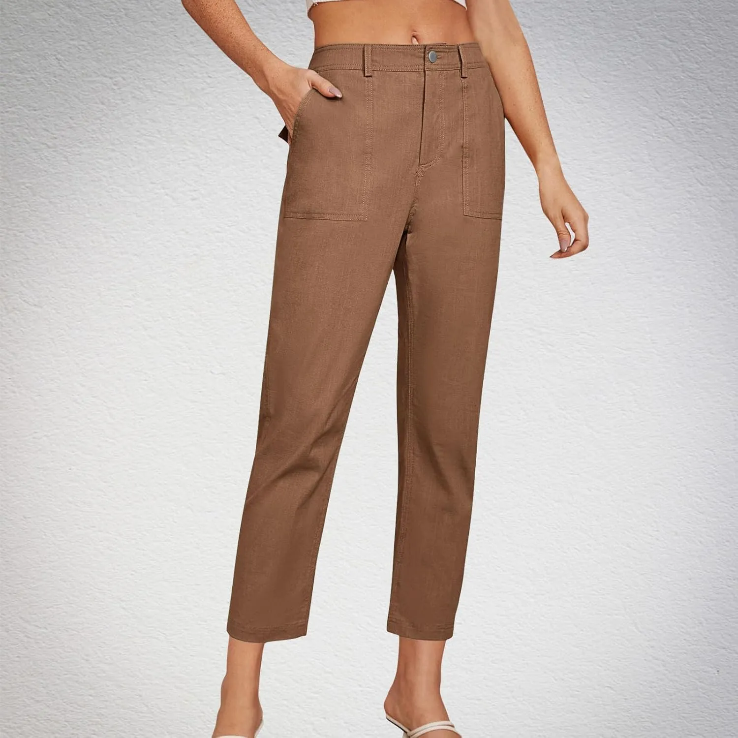 Cropped Dress Pants for Women Business Casual High Waist Ankle Work Pants Straight Leg Capri Trousers with Pockets