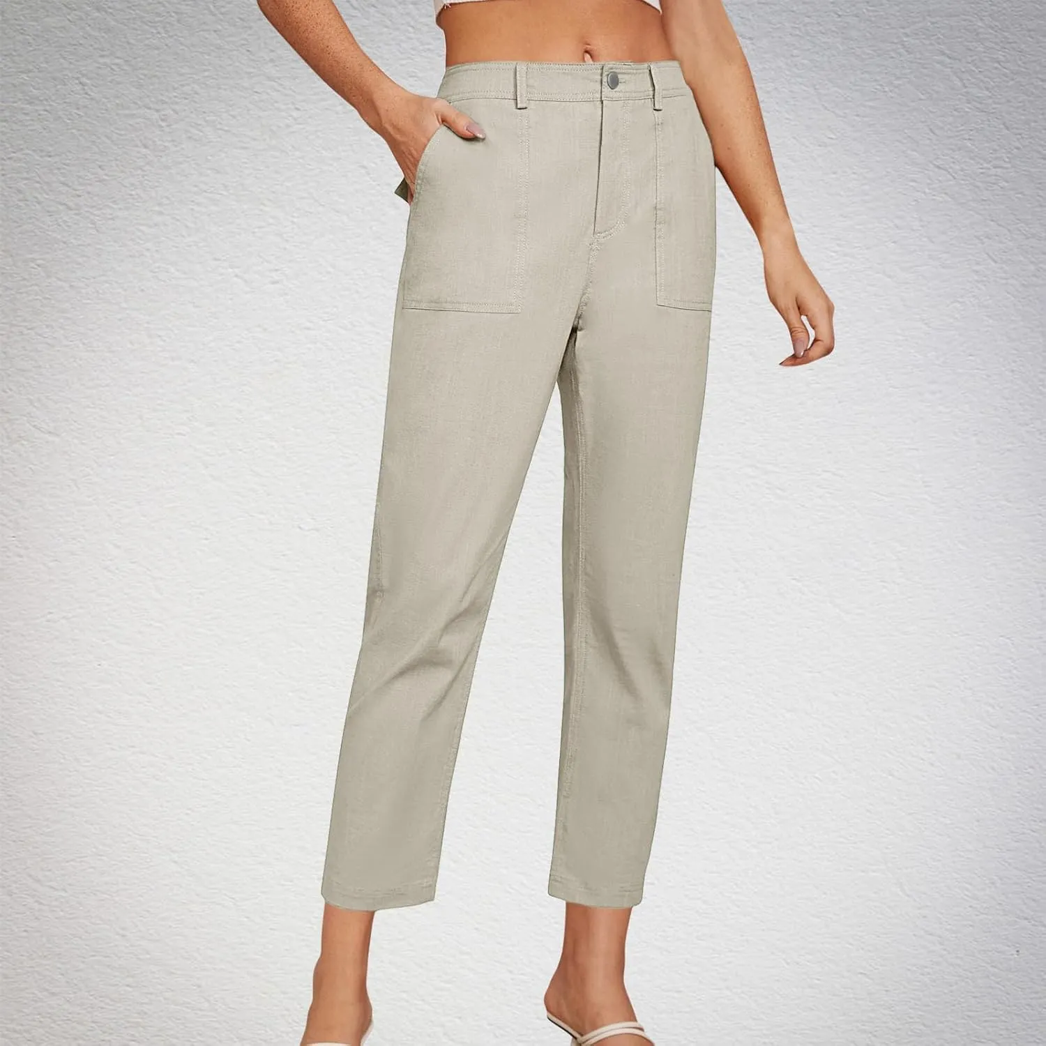 Cropped Dress Pants for Women Business Casual High Waist Ankle Work Pants Straight Leg Capri Trousers with Pockets