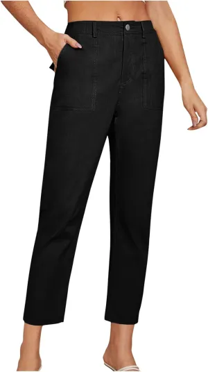 Cropped Dress Pants for Women Business Casual High Waist Ankle Work Pants Straight Leg Capri Trousers with Pockets