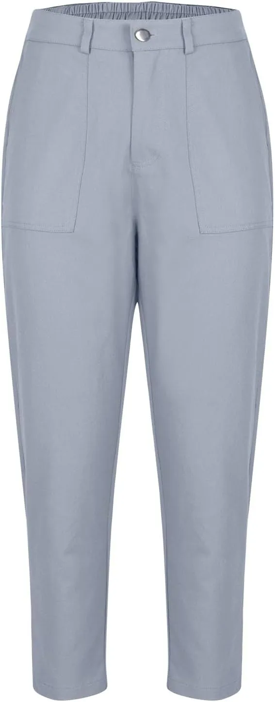 Cropped Dress Pants for Women Business Casual High Waist Ankle Work Pants Straight Leg Capri Trousers with Pockets
