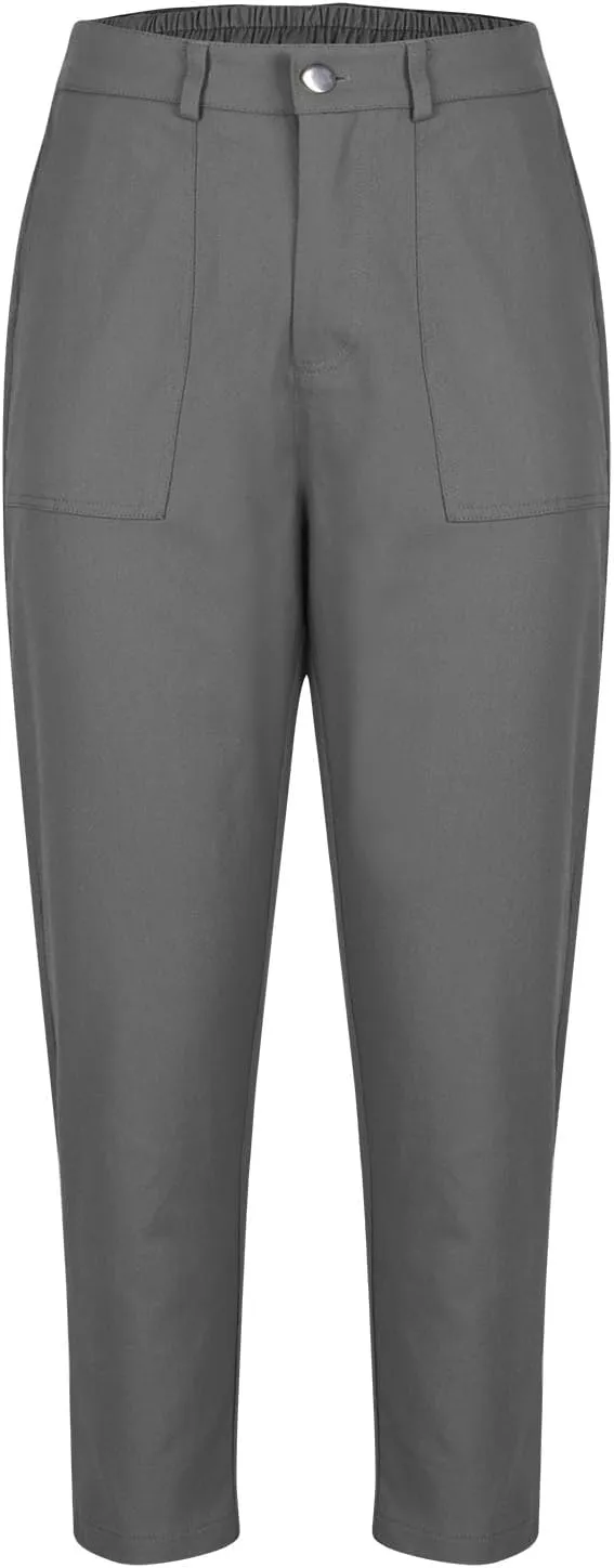 Cropped Dress Pants for Women Business Casual High Waist Ankle Work Pants Straight Leg Capri Trousers with Pockets