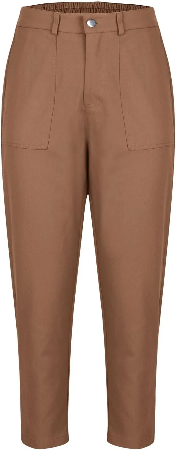 Cropped Dress Pants for Women Business Casual High Waist Ankle Work Pants Straight Leg Capri Trousers with Pockets