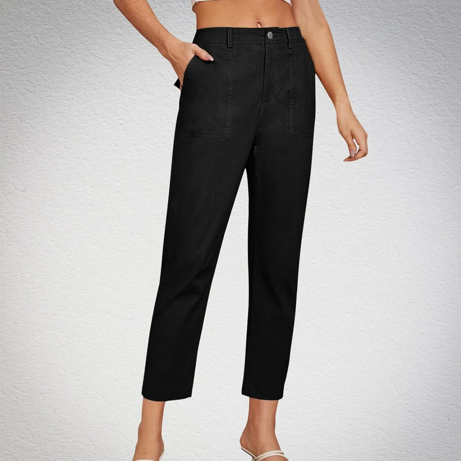 Cropped Dress Pants for Women Business Casual High Waist Ankle Work Pants Straight Leg Capri Trousers with Pockets