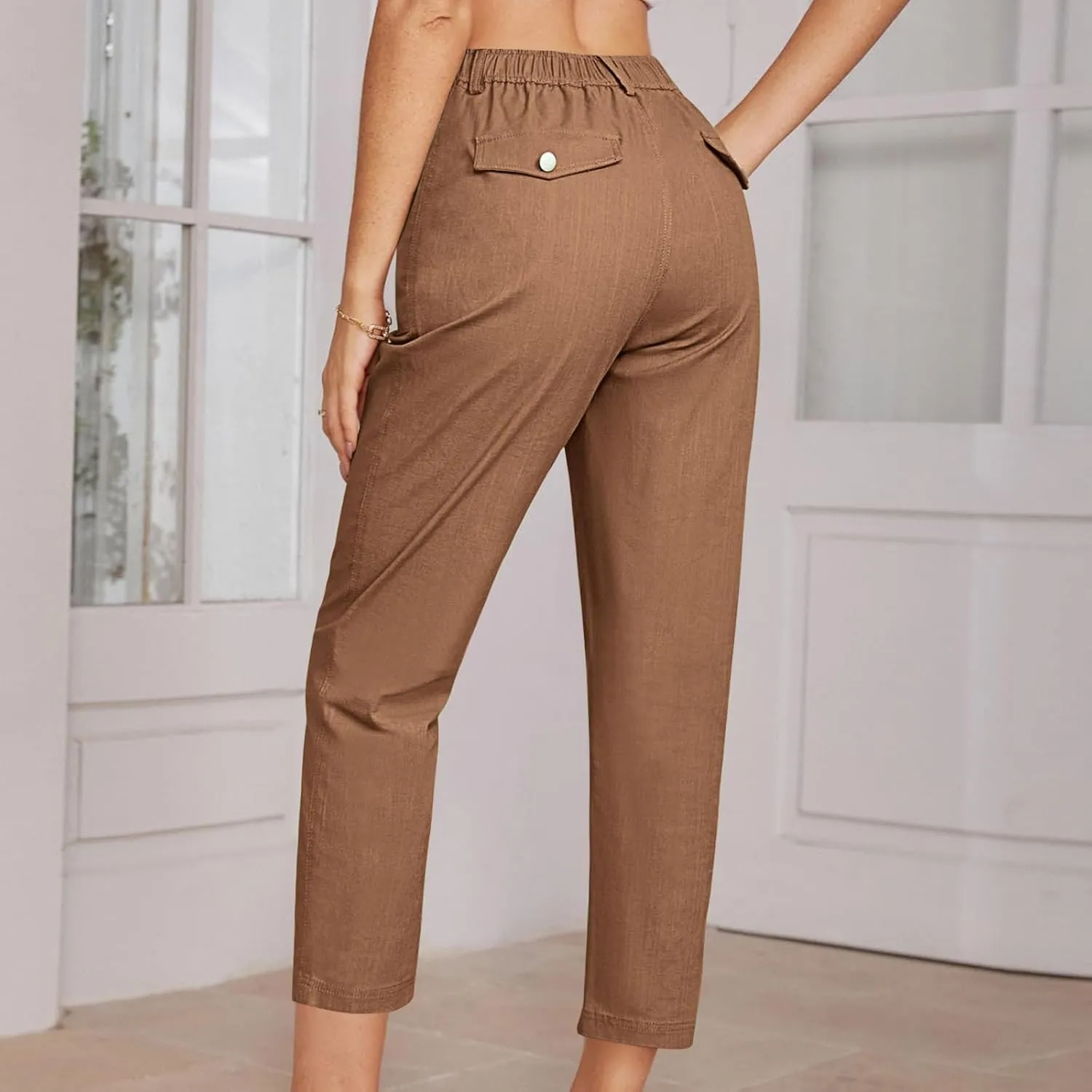 Cropped Dress Pants for Women Business Casual High Waist Ankle Work Pants Straight Leg Capri Trousers with Pockets