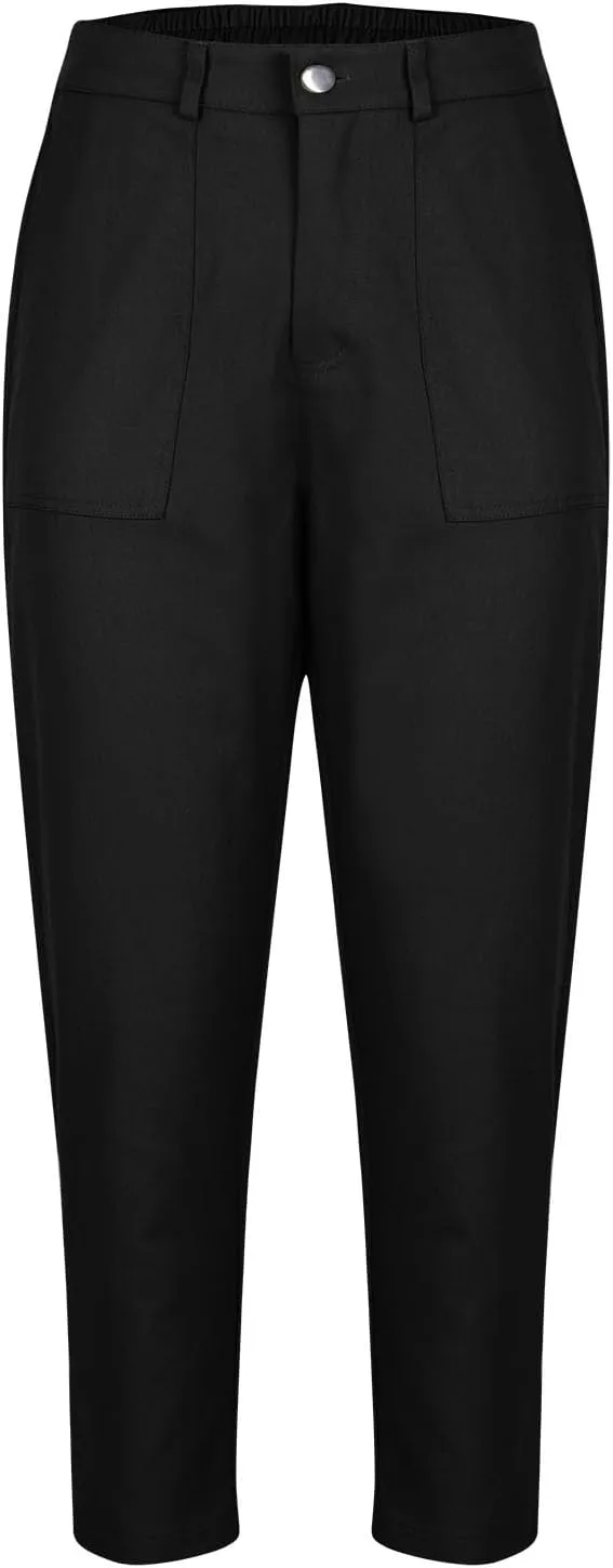 Cropped Dress Pants for Women Business Casual High Waist Ankle Work Pants Straight Leg Capri Trousers with Pockets