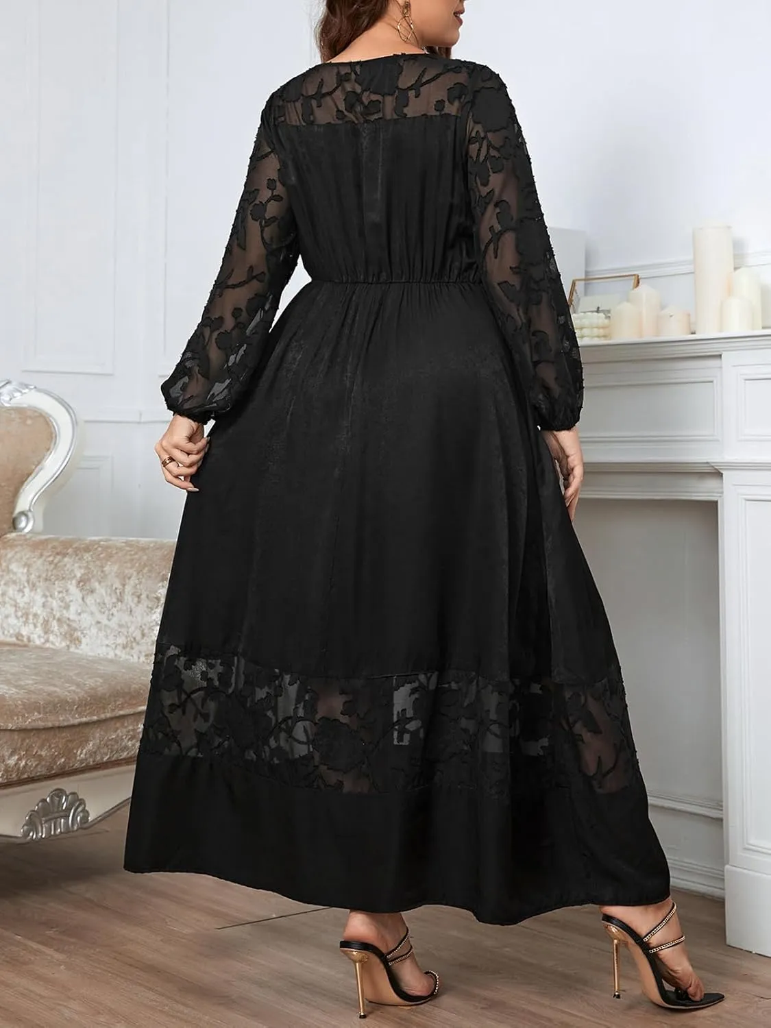 CUPSHE Womens Plus Size Dress 2024 Long Sleeve Maxi Dress Floral Elegant Long Dresses
