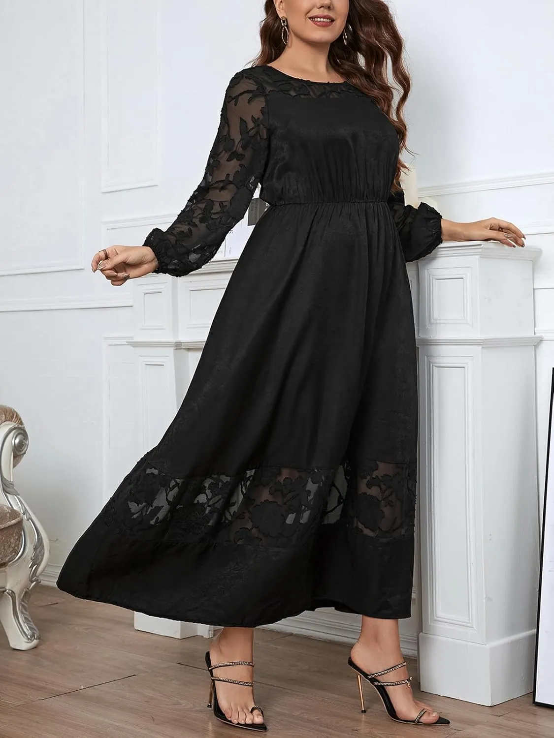 CUPSHE Womens Plus Size Dress 2024 Long Sleeve Maxi Dress Floral Elegant Long Dresses