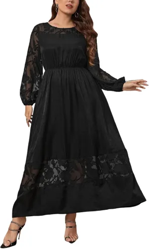 CUPSHE Womens Plus Size Dress 2024 Long Sleeve Maxi Dress Floral Elegant Long Dresses