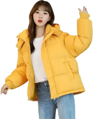 Dcvmvmn Women's Warm Down Jacket Winter Hooded Short Cotton Padded Outwear Female Loose Thicken Coat Yellow