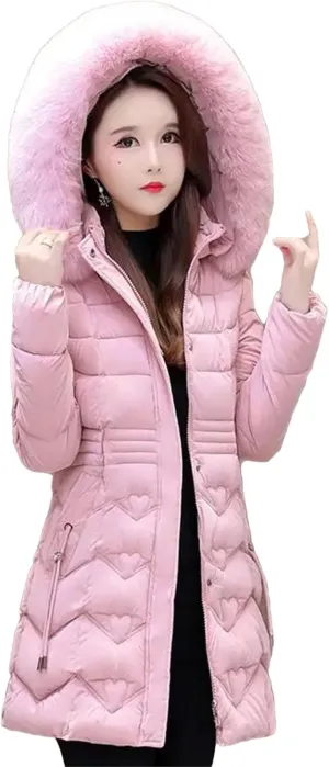 Dcvmvmn Women's Winter Down Parkas Coat Thicken Warm Snow Hooded Puffer Padded Jacket Cotton Overcoat