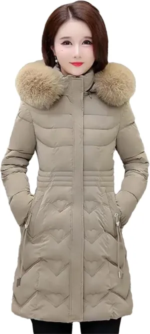 Dcvmvmn Women's Winter Down Parkas Coat Thicken Warm Snow Hooded Puffer Padded Jacket Cotton Overcoat