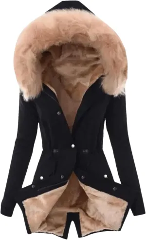 Dcvmvmn Women's Winter Hooded Cotton Jacket Casual Slim Padded Parkas Coat Wadded Warm Overcoat