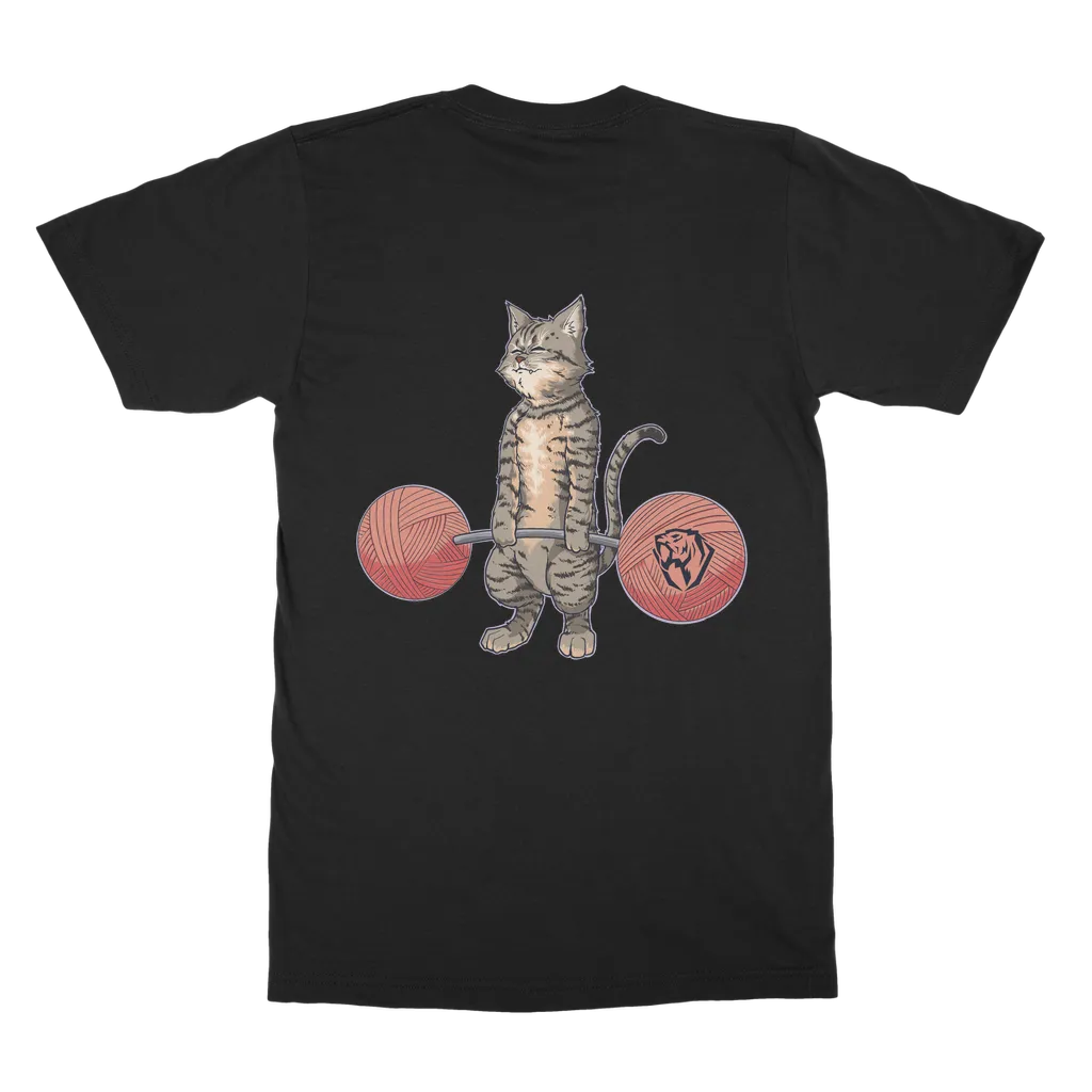 Deadlifting Tabby Cat (back print) T-shirt (UK)
