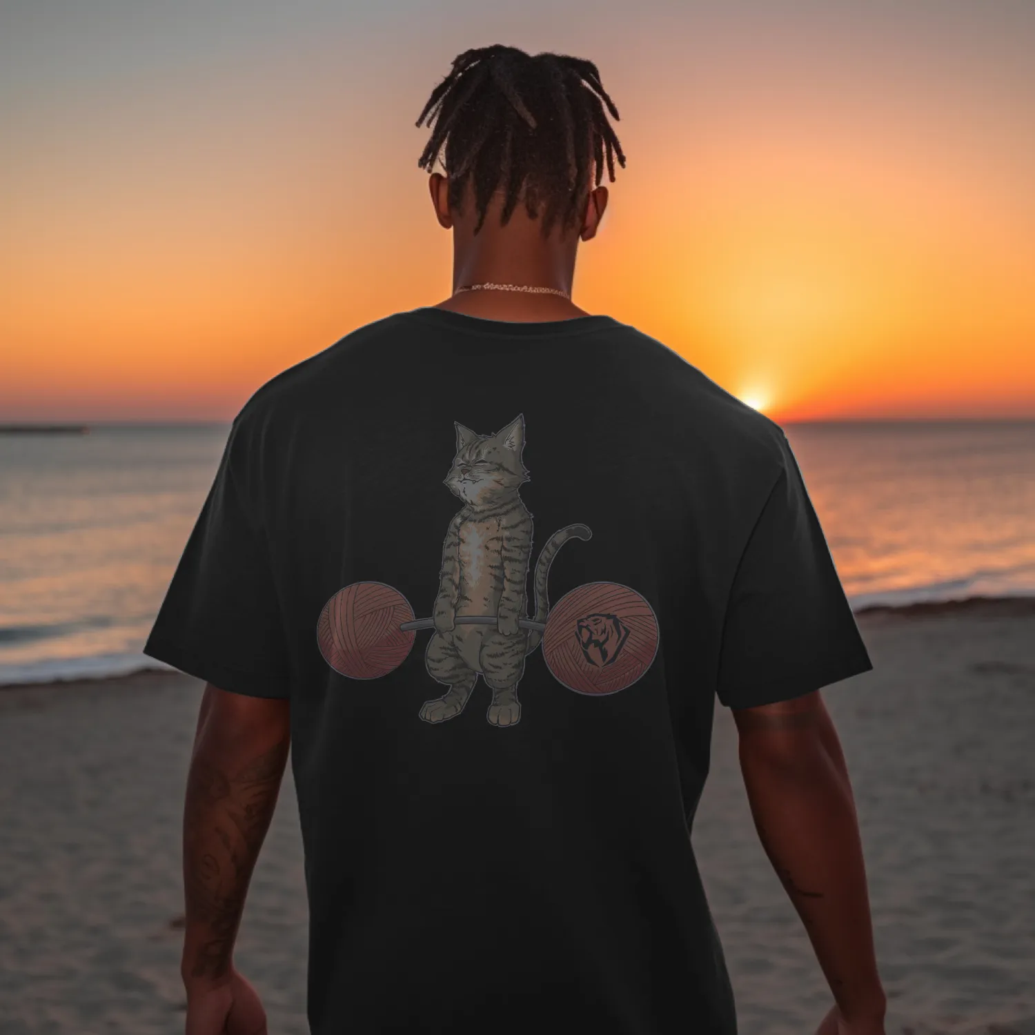 Deadlifting Tabby Cat (back print) T-shirt (UK)