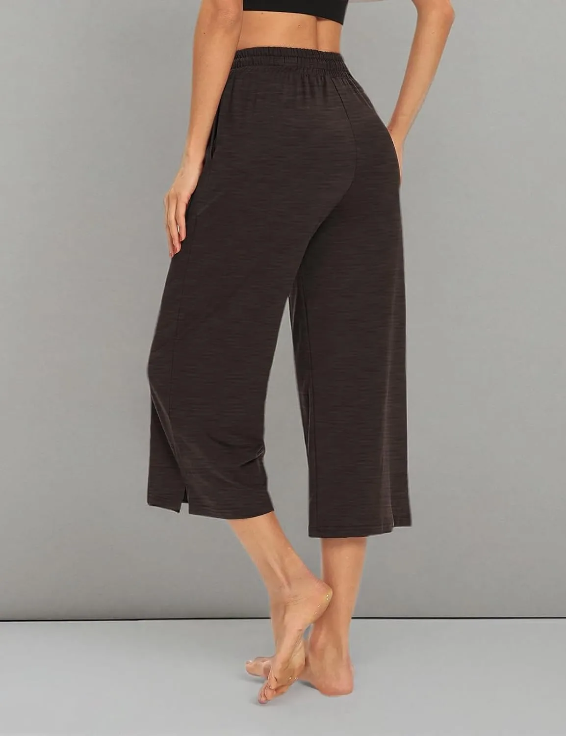 DIBAOLONG Womens Capri Pants Loose Yoga Pants Wide Leg Drawstring Comfy Lounge Pajama Capris Sweatpants with Pockets