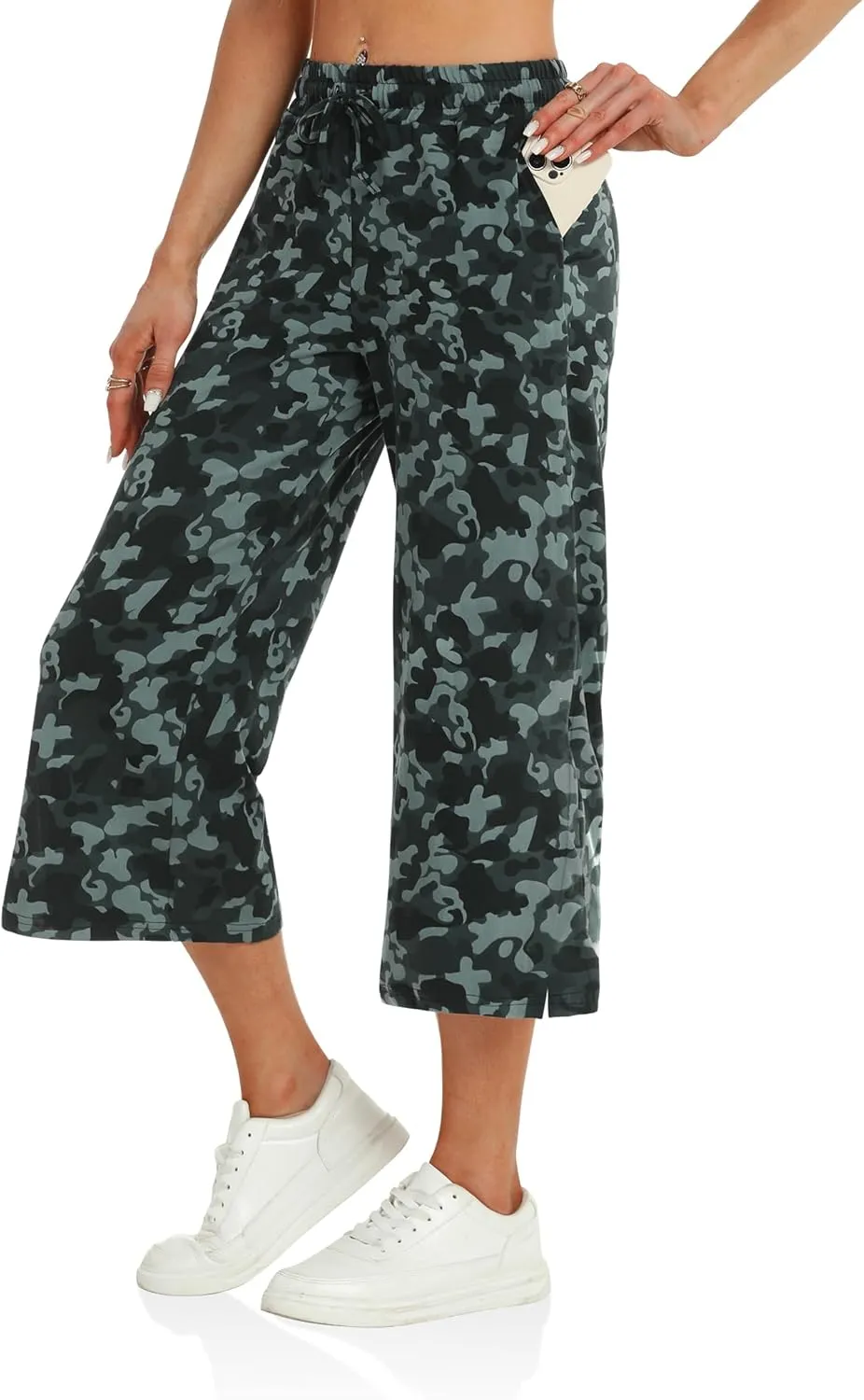 DIBAOLONG Womens Capri Pants Loose Yoga Pants Wide Leg Drawstring Comfy Lounge Pajama Capris Sweatpants with Pockets
