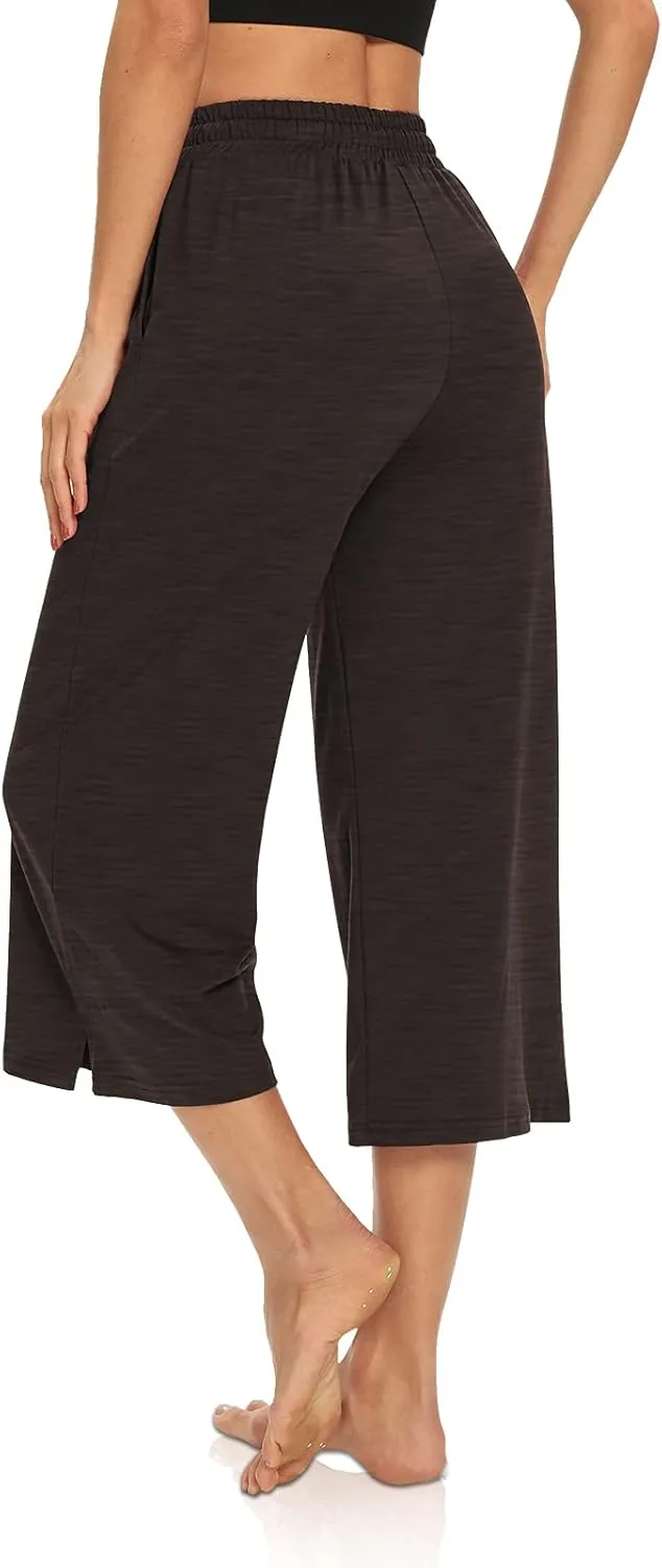 DIBAOLONG Womens Capri Pants Loose Yoga Pants Wide Leg Drawstring Comfy Lounge Pajama Capris Sweatpants with Pockets