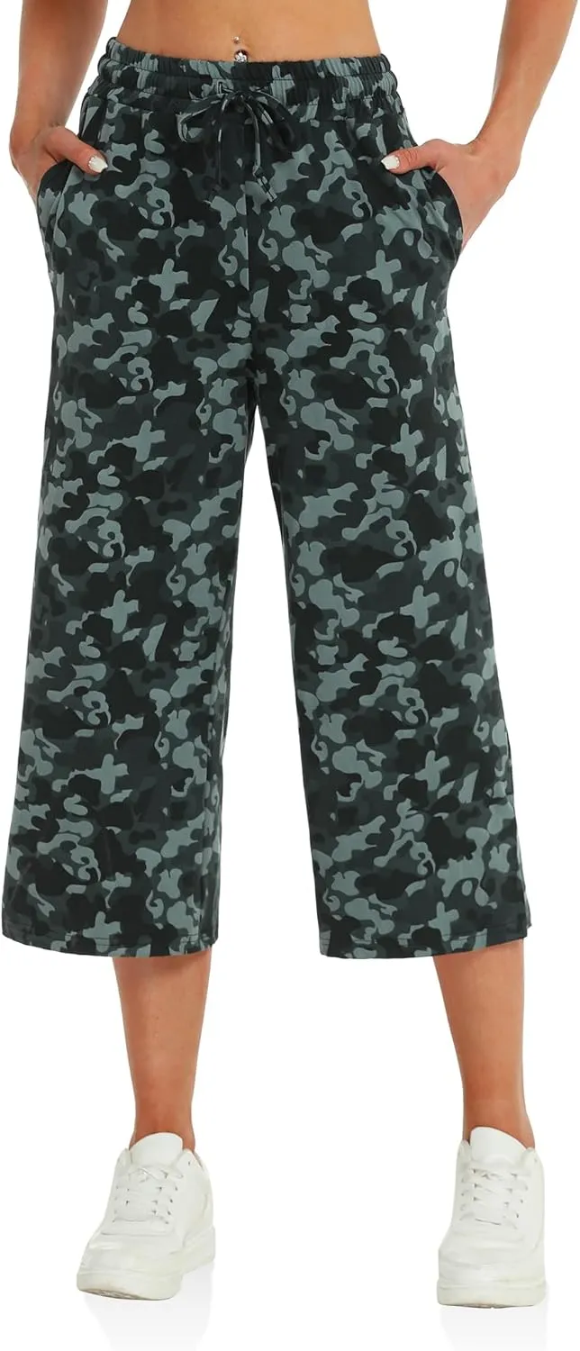 DIBAOLONG Womens Capri Pants Loose Yoga Pants Wide Leg Drawstring Comfy Lounge Pajama Capris Sweatpants with Pockets