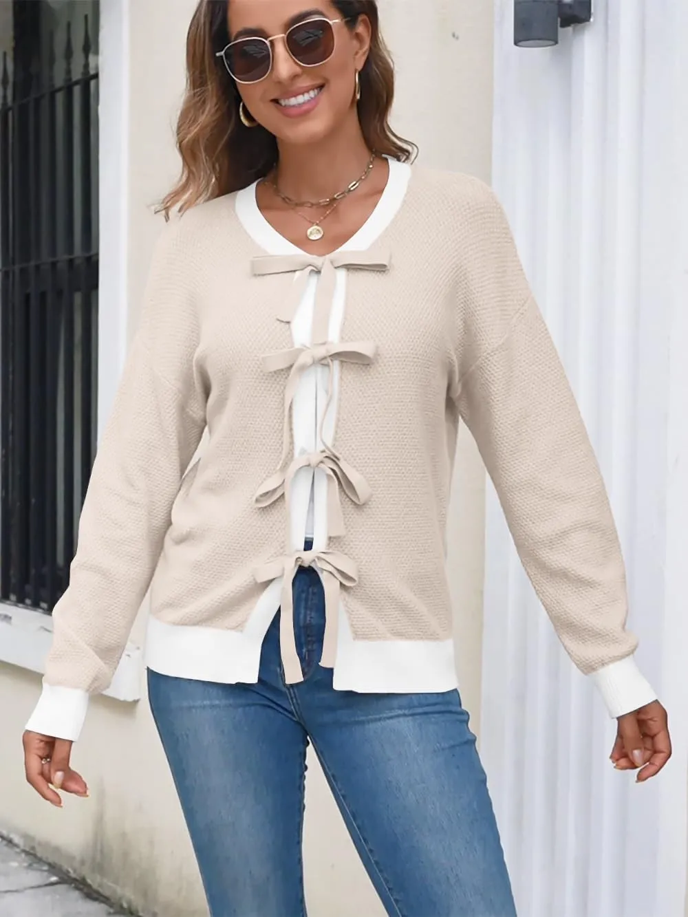 Disamer Women's 2025 Knit Cardigan Sweaters Fall Clothes Long Sleeve Fashion Casual Y2k Tie Open Front Cropped Jackets