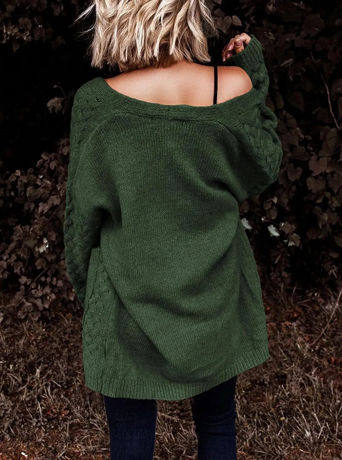 Dokotoo Women's 2024 Fashion Casual Open Front Long Sleeve Chunky Cable Knit Cardigans Sweaters Outerwear Coats with Pockets