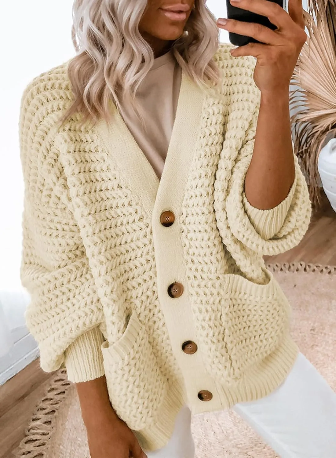 Dokotoo Women's 2025 Fashion Casual Open Front Long Sleeve Chunky Knit Cardigans Sweaters Outerwear Coats