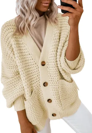 Dokotoo Women's 2025 Fashion Casual Open Front Long Sleeve Chunky Knit Cardigans Sweaters Outerwear Coats