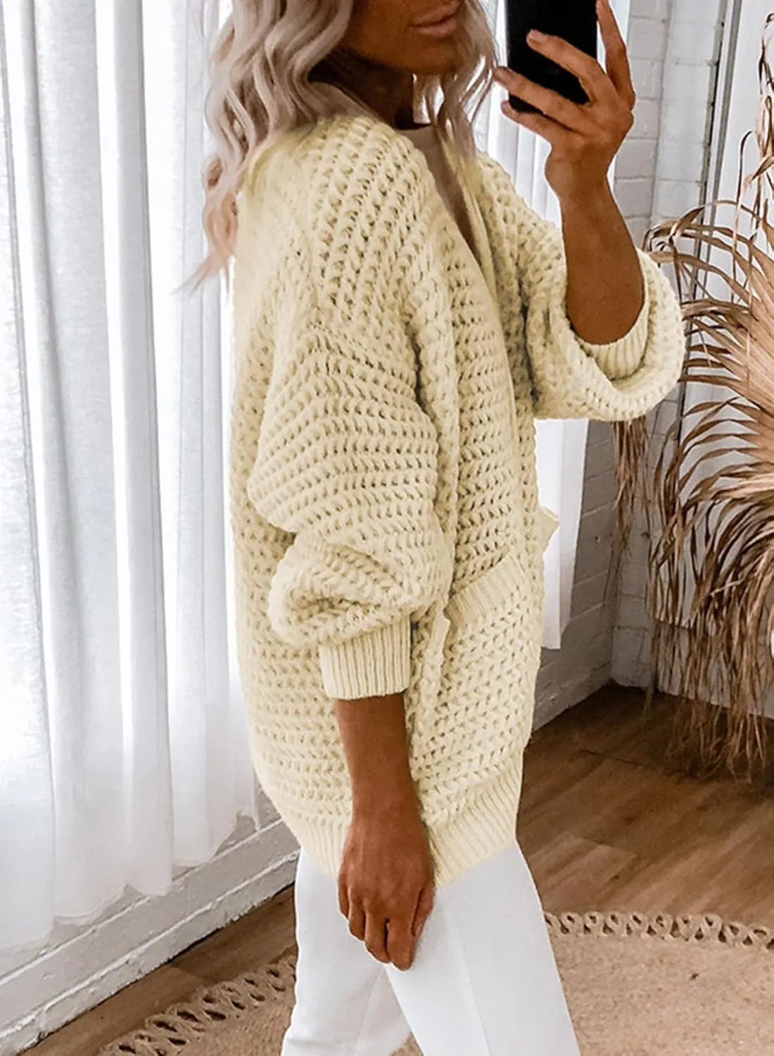 Dokotoo Women's 2025 Fashion Casual Open Front Long Sleeve Chunky Knit Cardigans Sweaters Outerwear Coats