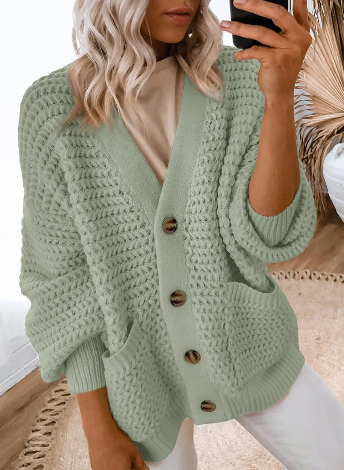 Dokotoo Women's 2025 Fashion Casual Open Front Long Sleeve Chunky Knit Cardigans Sweaters Outerwear Coats