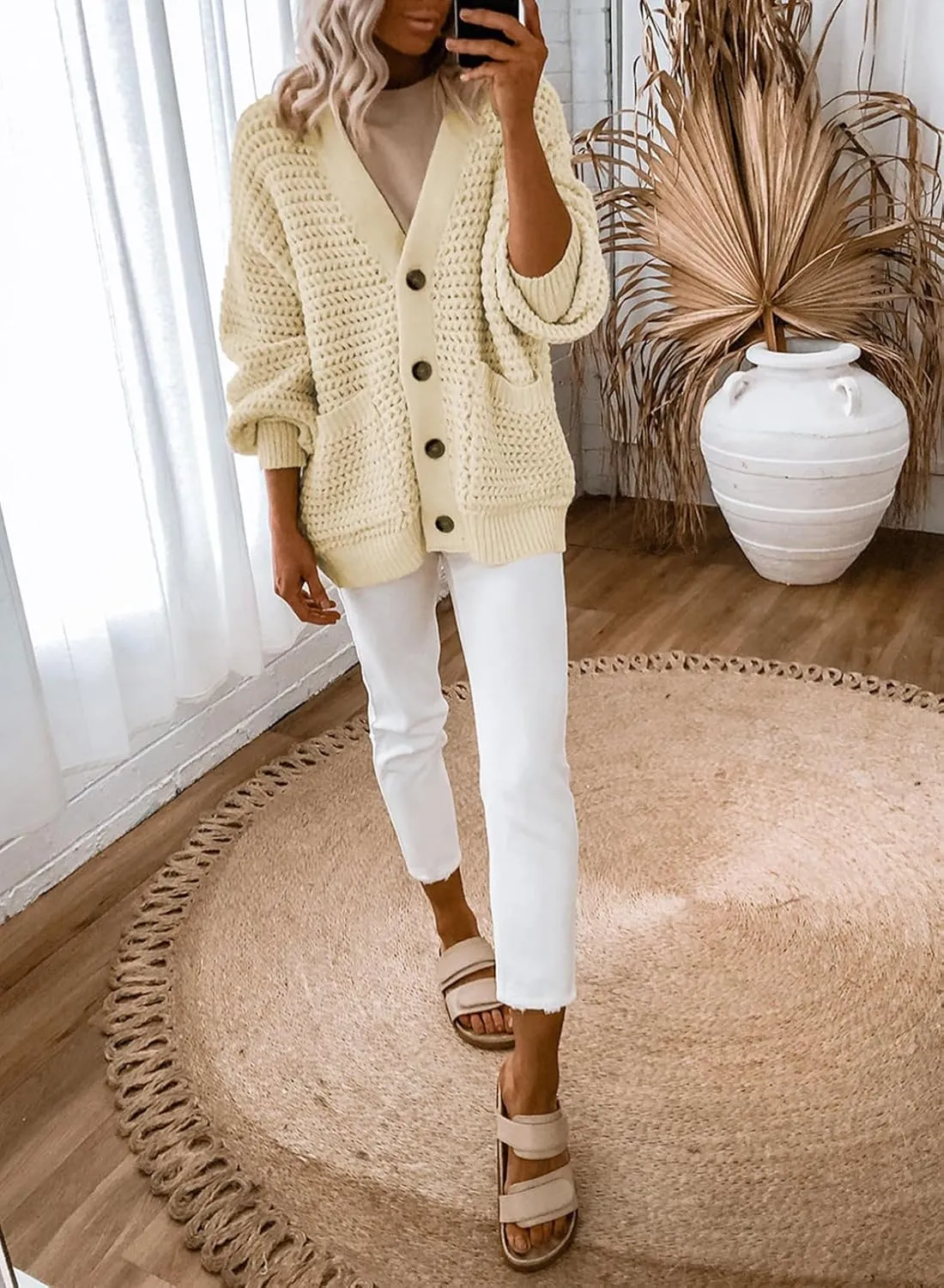 Dokotoo Women's 2025 Fashion Casual Open Front Long Sleeve Chunky Knit Cardigans Sweaters Outerwear Coats