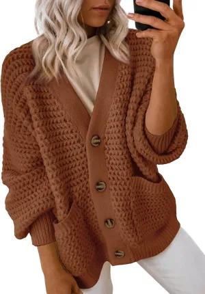 Dokotoo Women's 2025 Fashion Casual Open Front Long Sleeve Chunky Knit Cardigans Sweaters Outerwear Coats