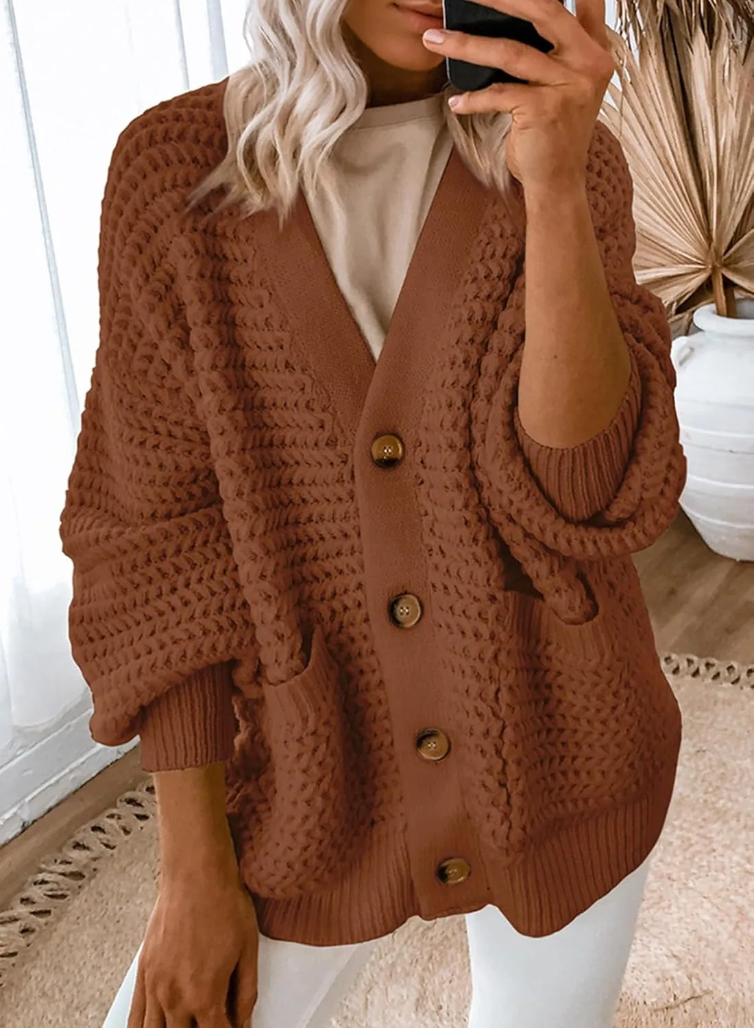 Dokotoo Women's 2025 Fashion Casual Open Front Long Sleeve Chunky Knit Cardigans Sweaters Outerwear Coats