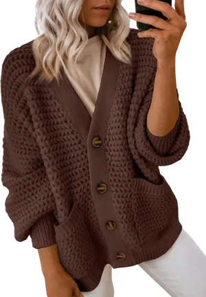 Dokotoo Women's 2025 Fashion Casual Open Front Long Sleeve Chunky Knit Cardigans Sweaters Outerwear Coats