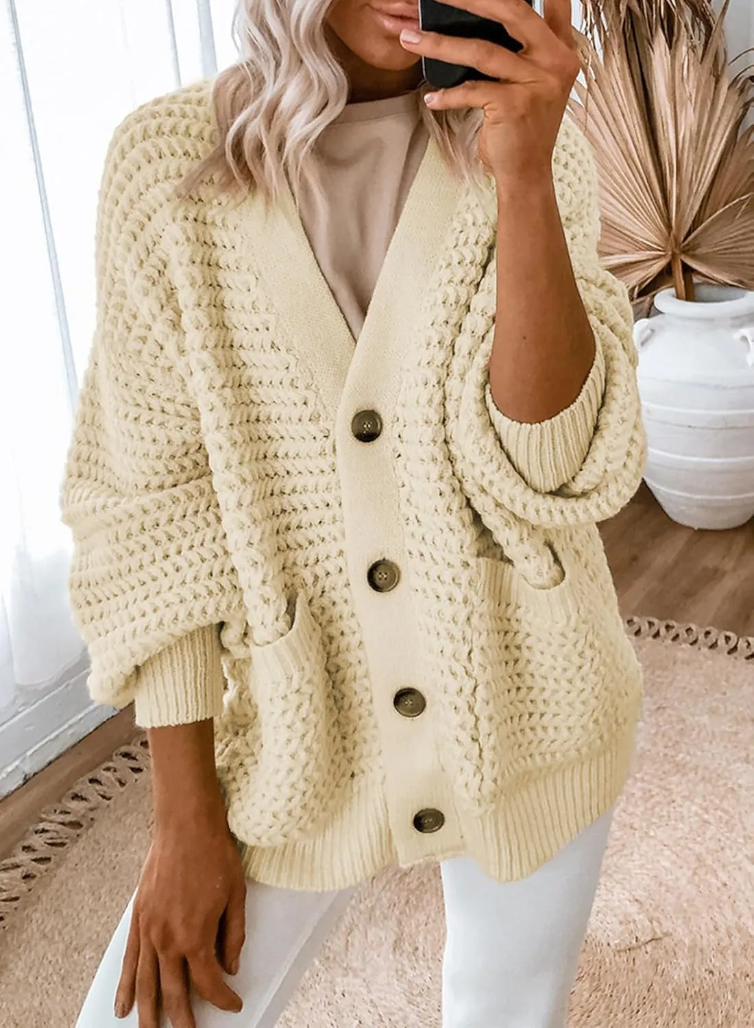 Dokotoo Women's 2025 Fashion Casual Open Front Long Sleeve Chunky Knit Cardigans Sweaters Outerwear Coats