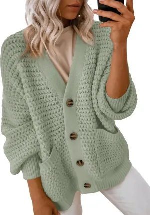 Dokotoo Women's 2025 Fashion Casual Open Front Long Sleeve Chunky Knit Cardigans Sweaters Outerwear Coats