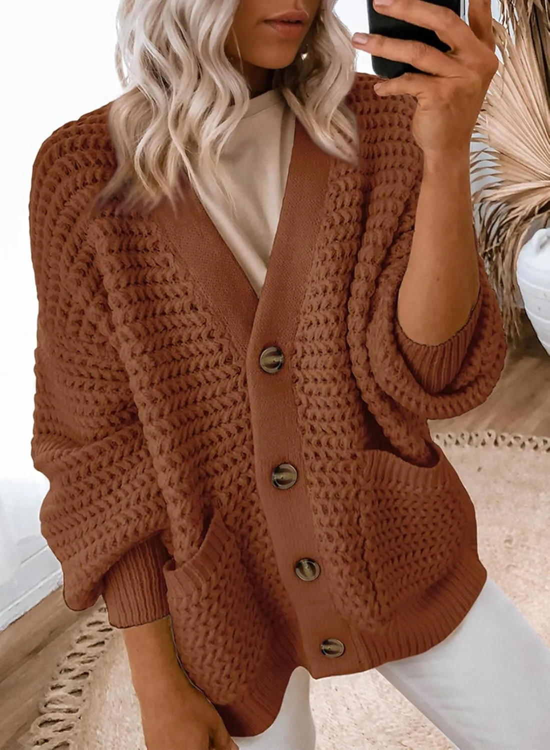 Dokotoo Women's 2025 Fashion Casual Open Front Long Sleeve Chunky Knit Cardigans Sweaters Outerwear Coats