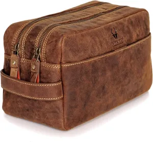 DONBOLSO Leather Toiletry Bag Stockholm I Genuine Leather Wash Bag for Men and Women I Cosmetic or Shaving Bag for Travel I Vintage Brown