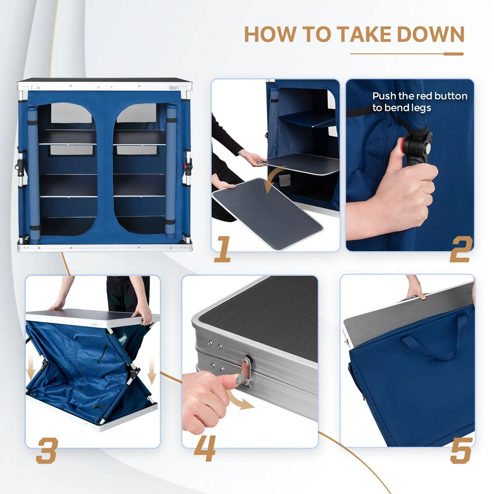 Double Camping Folding Table with Storage Organizer and Side Pockets