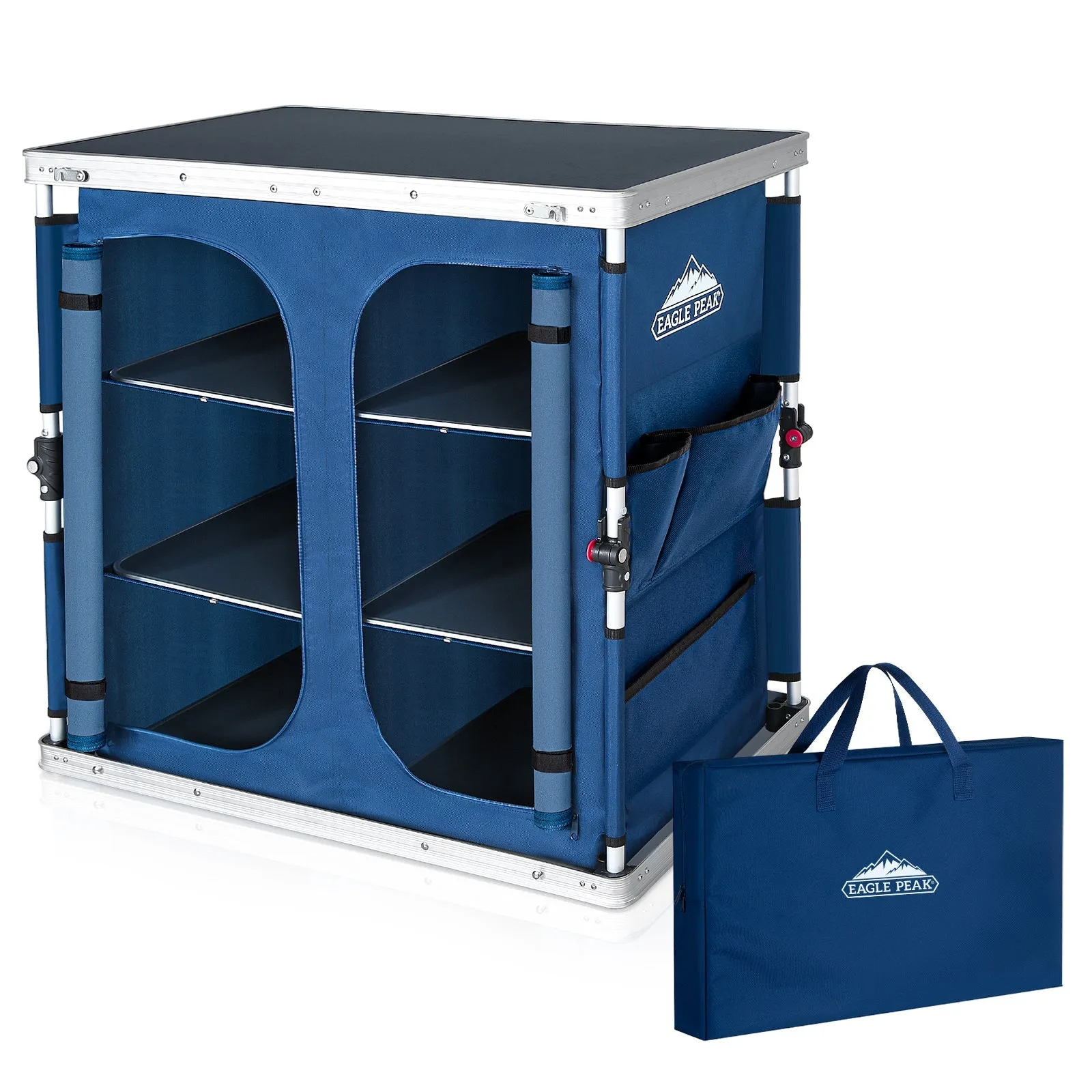 Double Camping Folding Table with Storage Organizer and Side Pockets