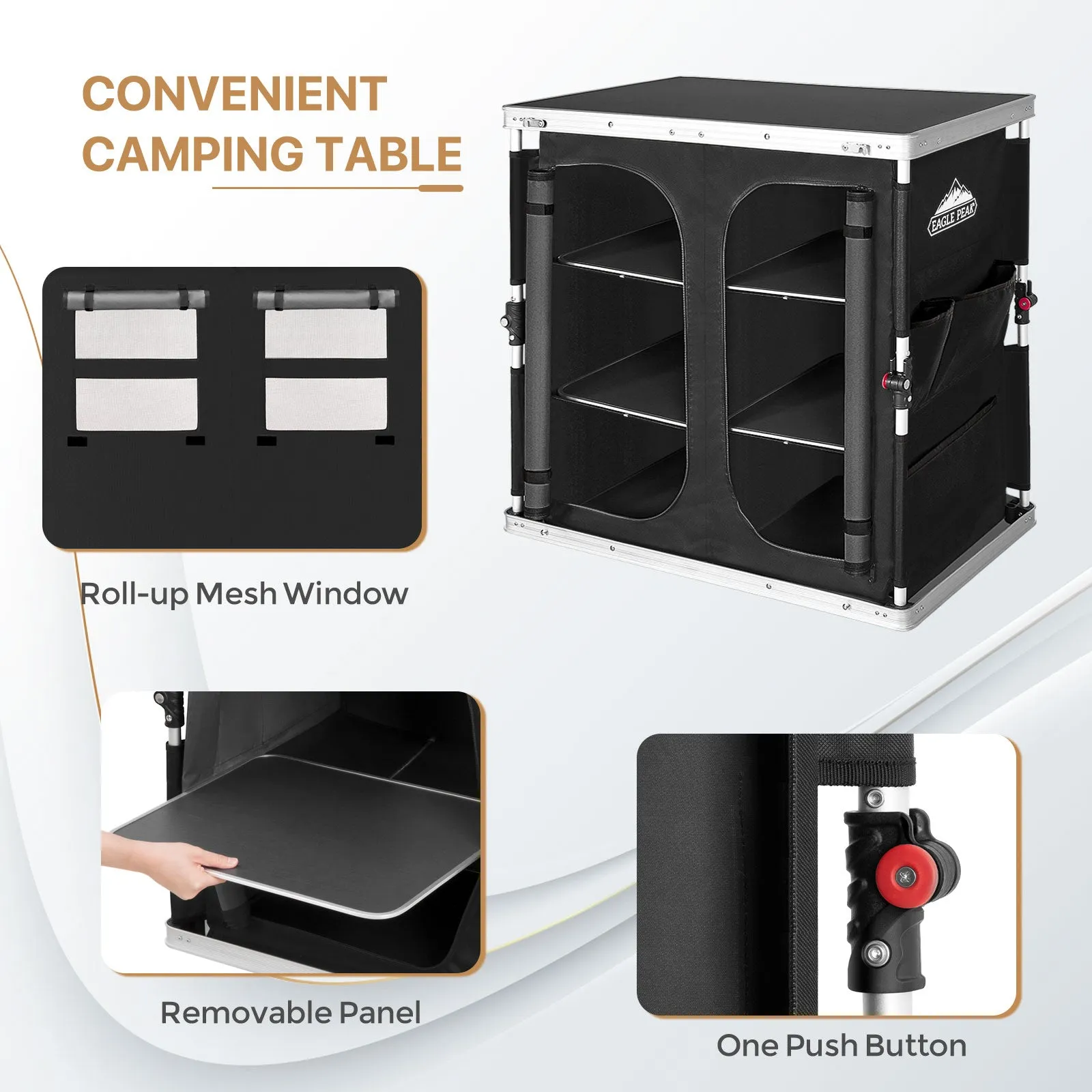 Double Camping Folding Table with Storage Organizer and Side Pockets