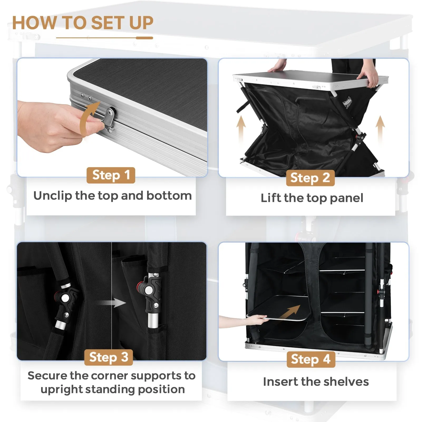Double Camping Folding Table with Storage Organizer and Side Pockets