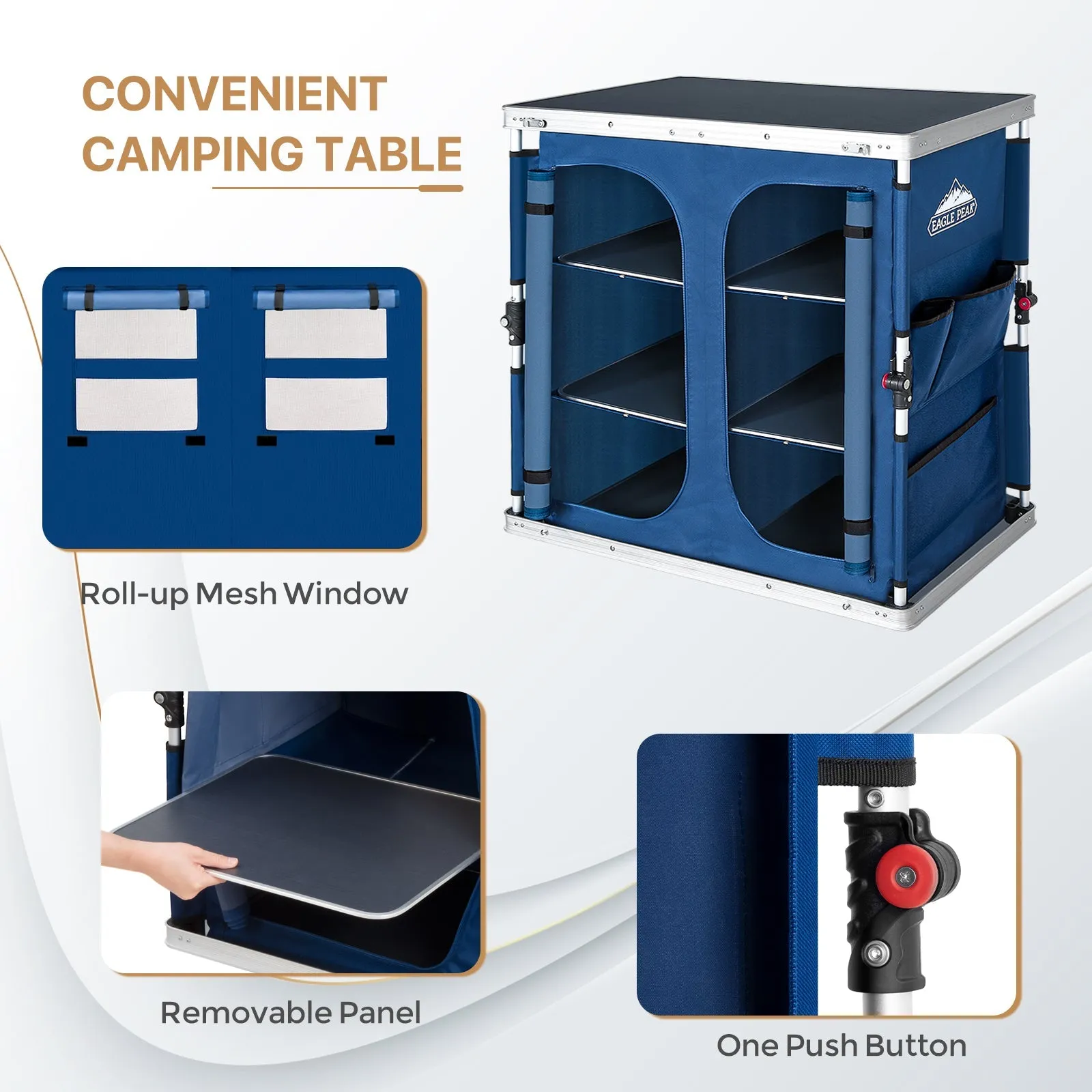 Double Camping Folding Table with Storage Organizer and Side Pockets