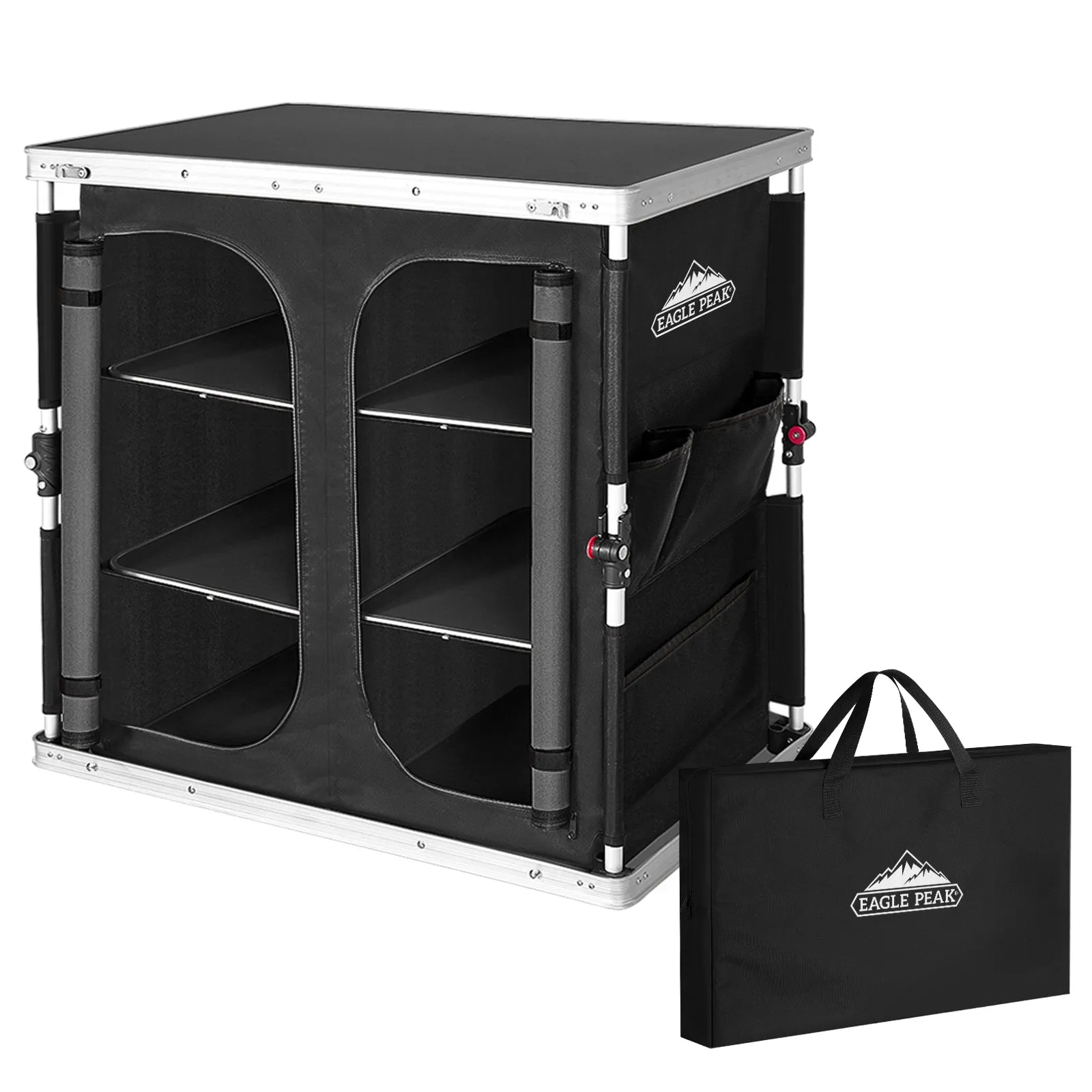 Double Camping Folding Table with Storage Organizer and Side Pockets