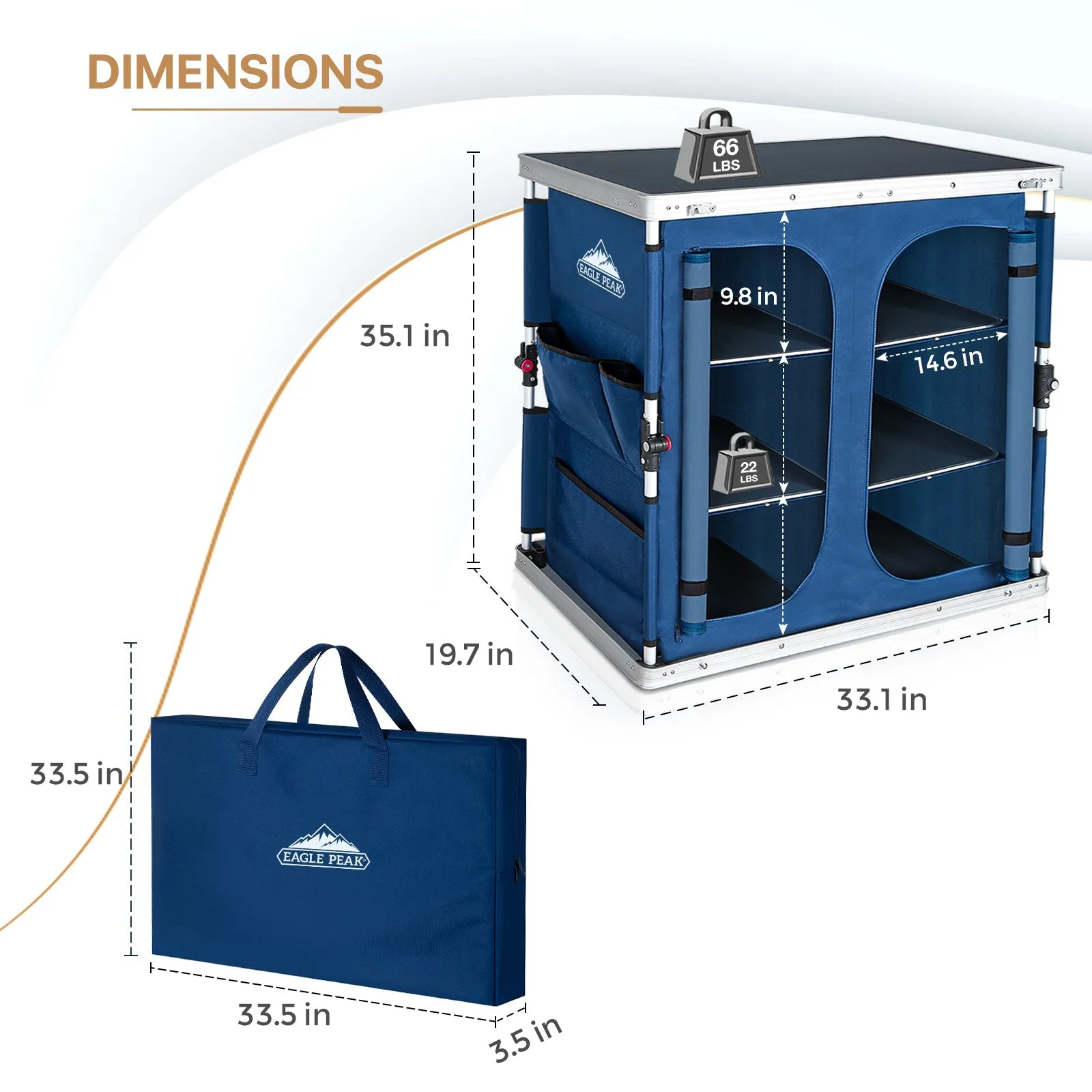 Double Camping Folding Table with Storage Organizer and Side Pockets