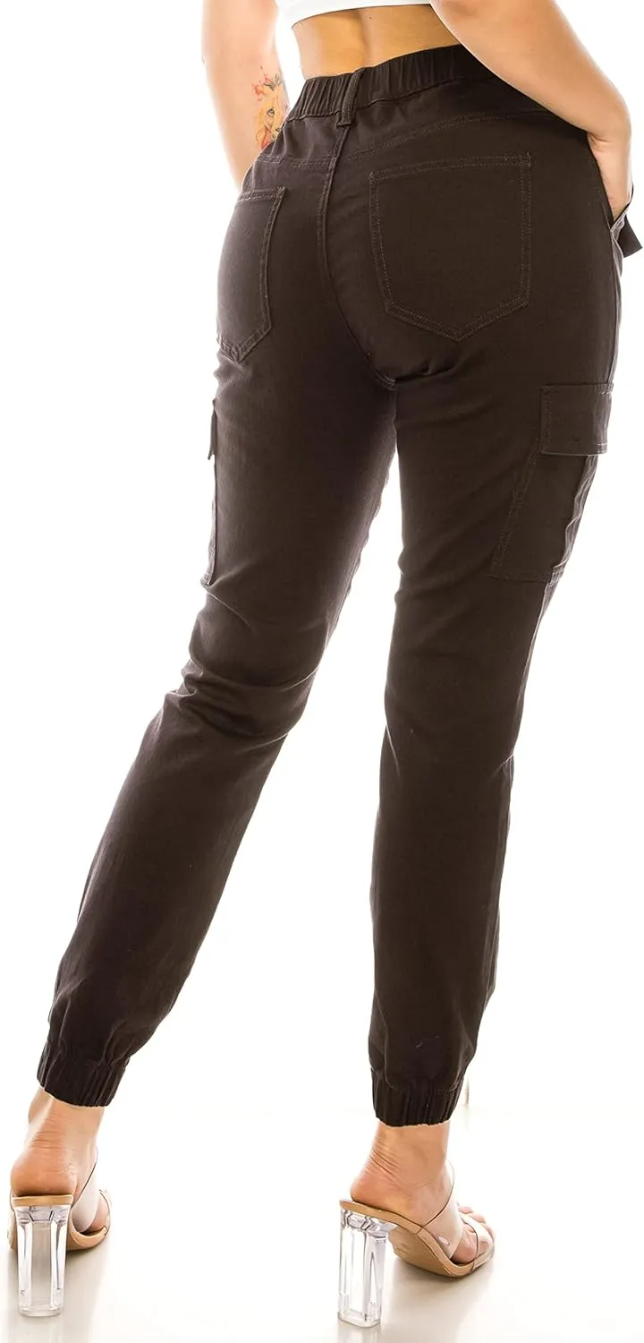 Double Denim January 5th Women's High Waist Cargo Jogger Pants Elastic Waistband Casual Tapered Sweatpants with 6 Pockets