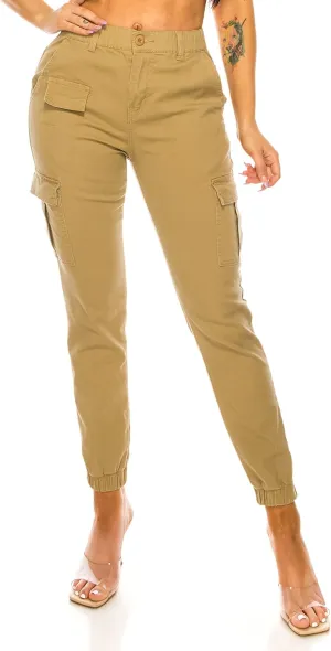 Double Denim January 5th Women's High Waist Cargo Jogger Pants Elastic Waistband Casual Tapered Sweatpants with 6 Pockets