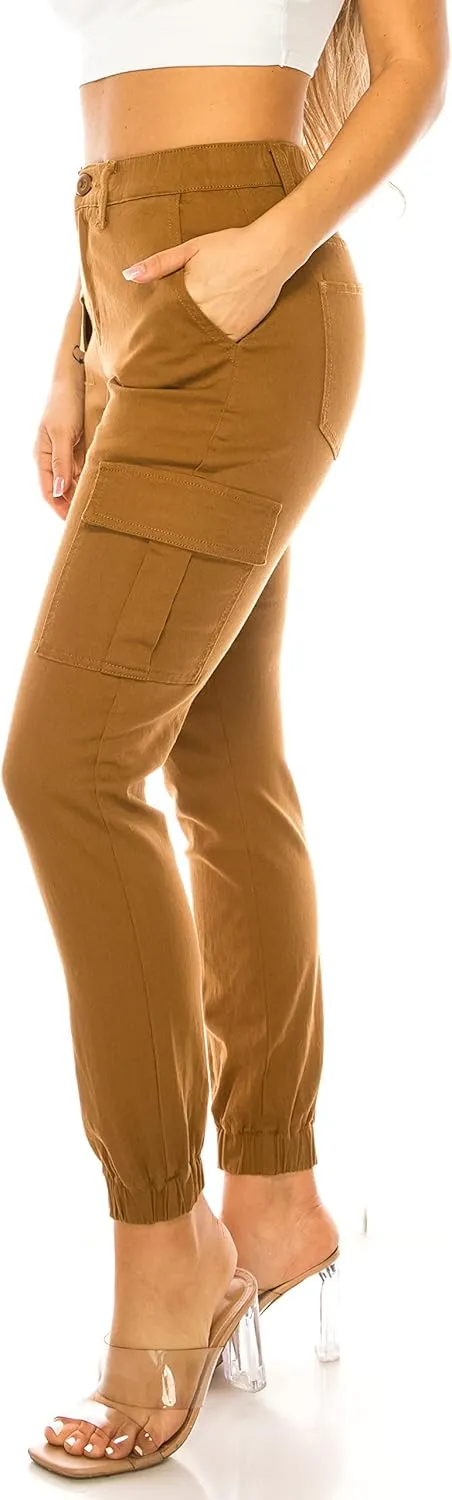 Double Denim January 5th Women's High Waist Cargo Jogger Pants Elastic Waistband Casual Tapered Sweatpants with 6 Pockets