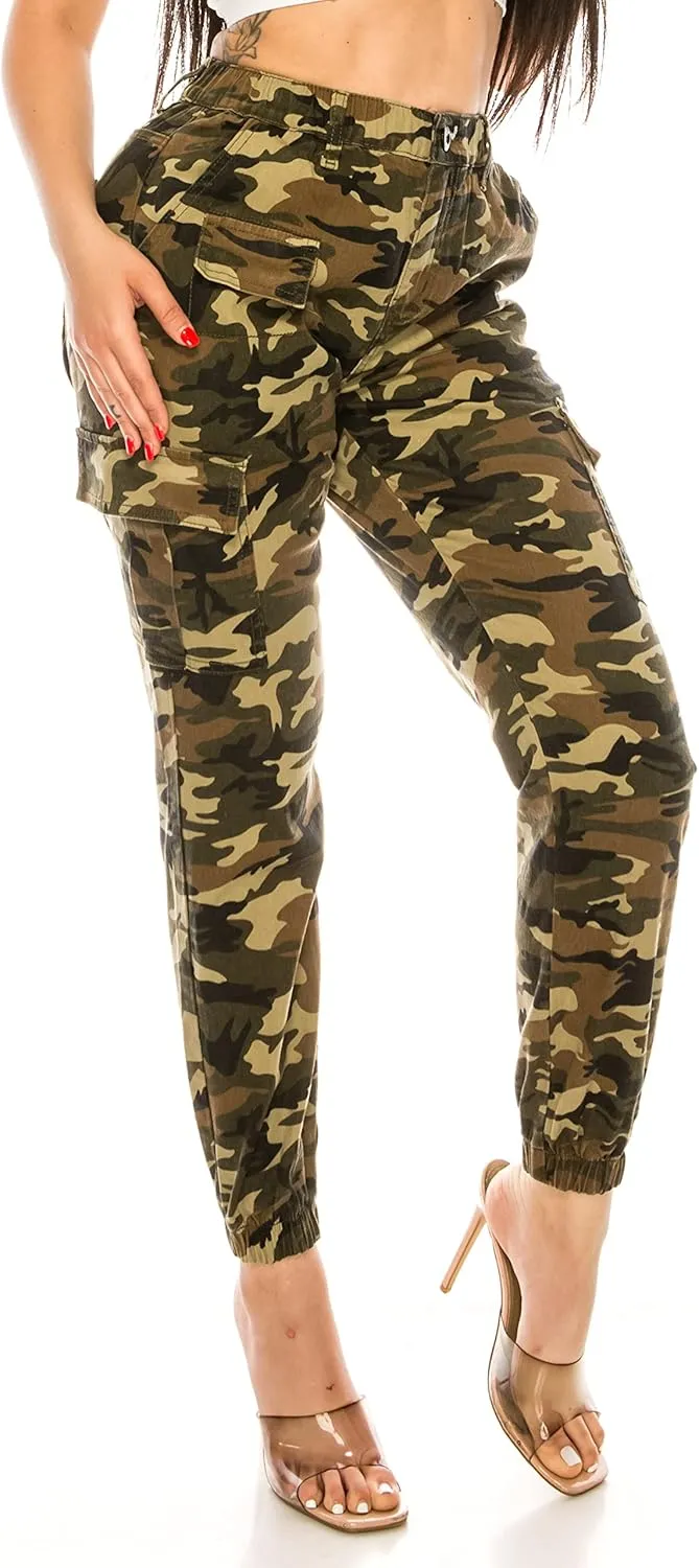 Double Denim January 5th Women's High Waist Cargo Jogger Pants Elastic Waistband Casual Tapered Sweatpants with 6 Pockets